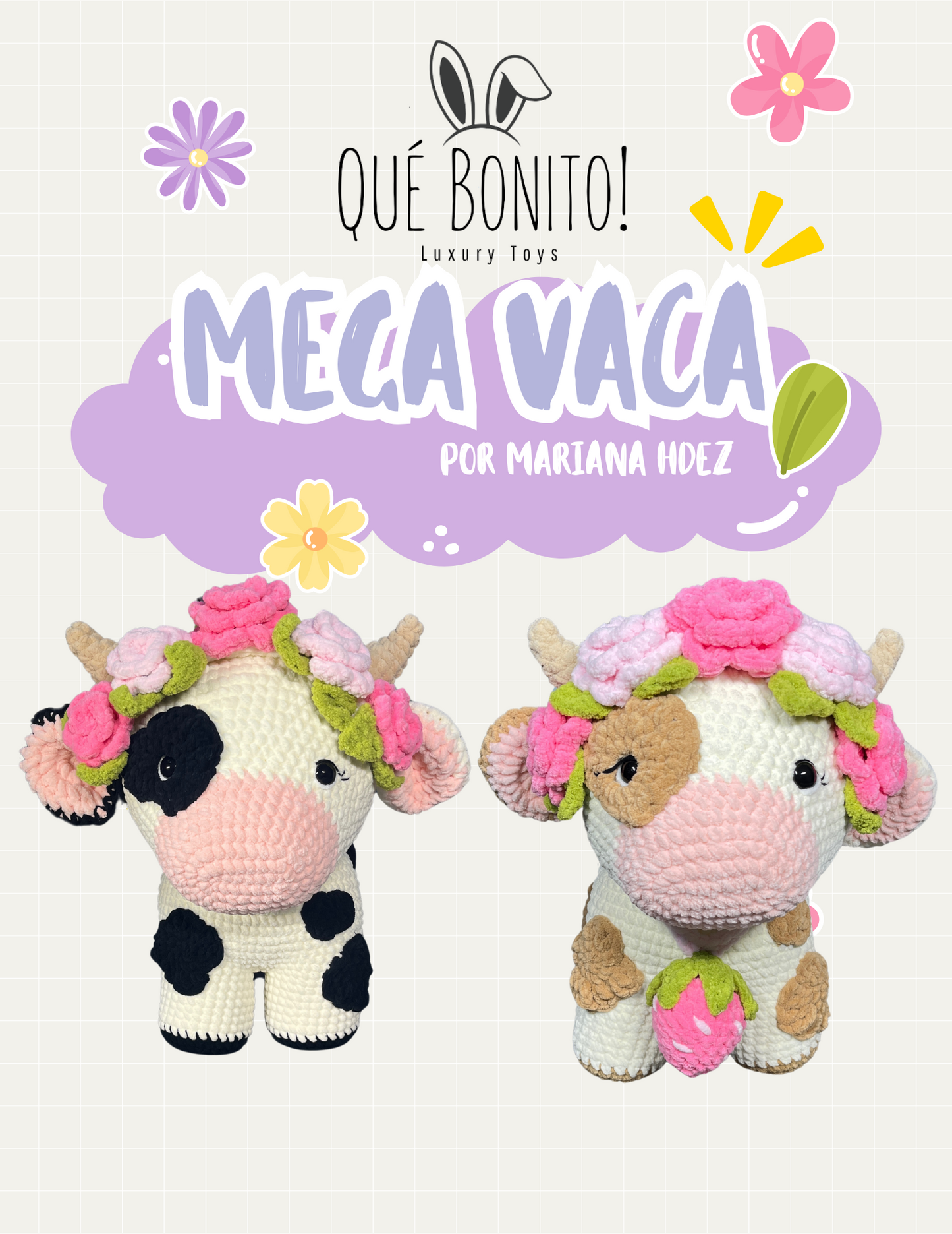 PDF Patron Mega Vaca 40cm con guirnalda Descarga inmediata
